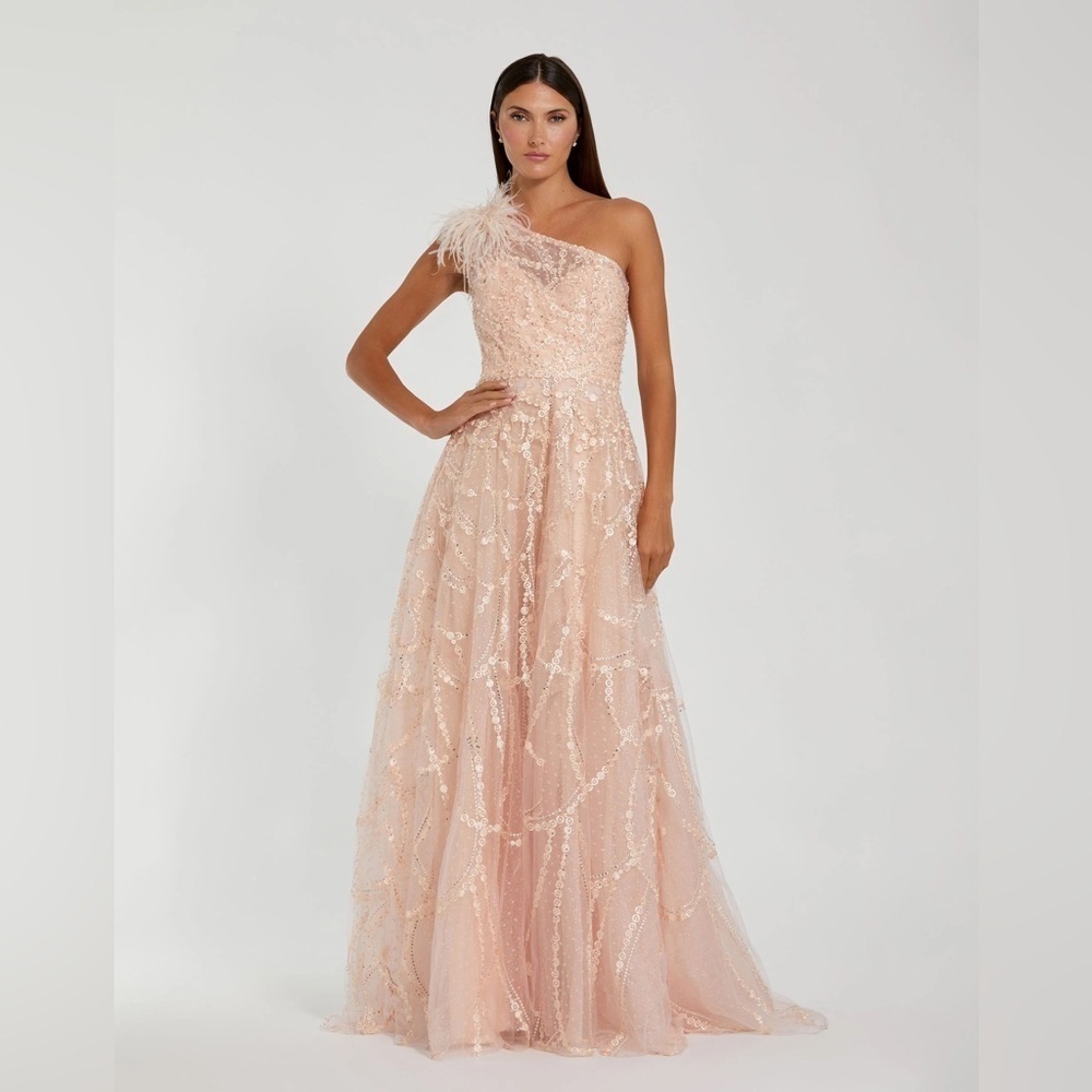 Mac Duggal 20389 NWOT Embellished One Shoulder A Line Gown